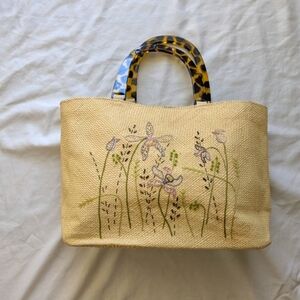 Y2K Floral Embroidered Hand Bag with Leopard Print Handles